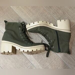 Anthropologie Forest Green Lace-Up Boots Chunky Heel